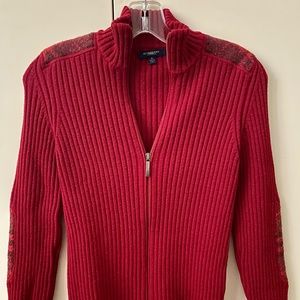 Burberry Zip Up Sweater Cardigan Raspberry Red Size S 100% Wool